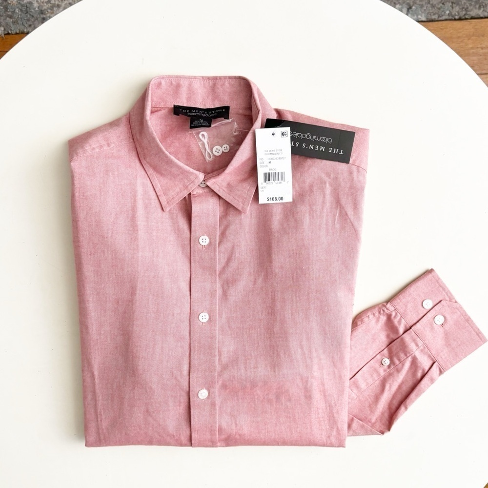 Bloomingdale's Men’s Cotton Button Down Shirt Size Medium Brick Red New